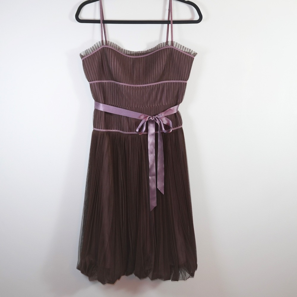 BCBGMaxAzria Y2K Pleated Dress Mauve Brown Bubble Hem Cocktail Wedding  10/M